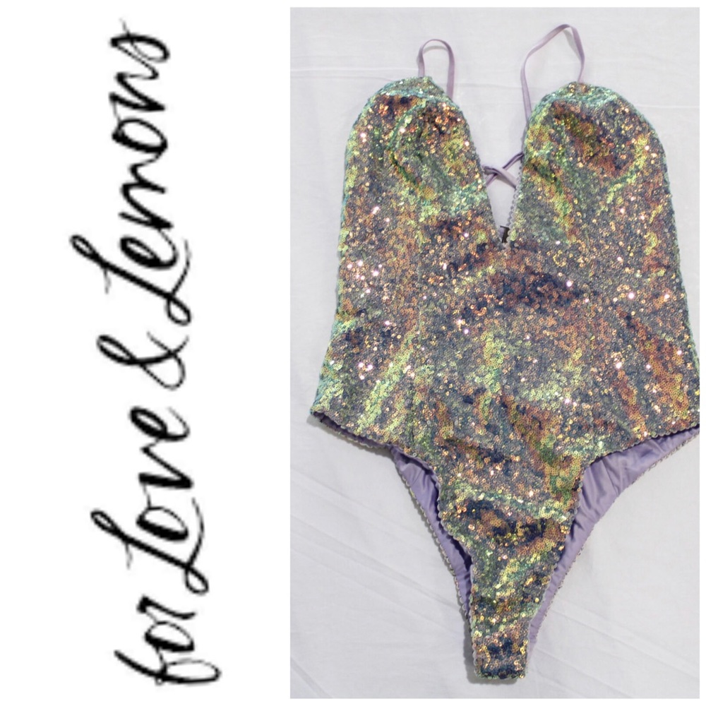 FOR LOVE & LEMONS MULTI COLORED SEQUIN BODYSUIT BNWT